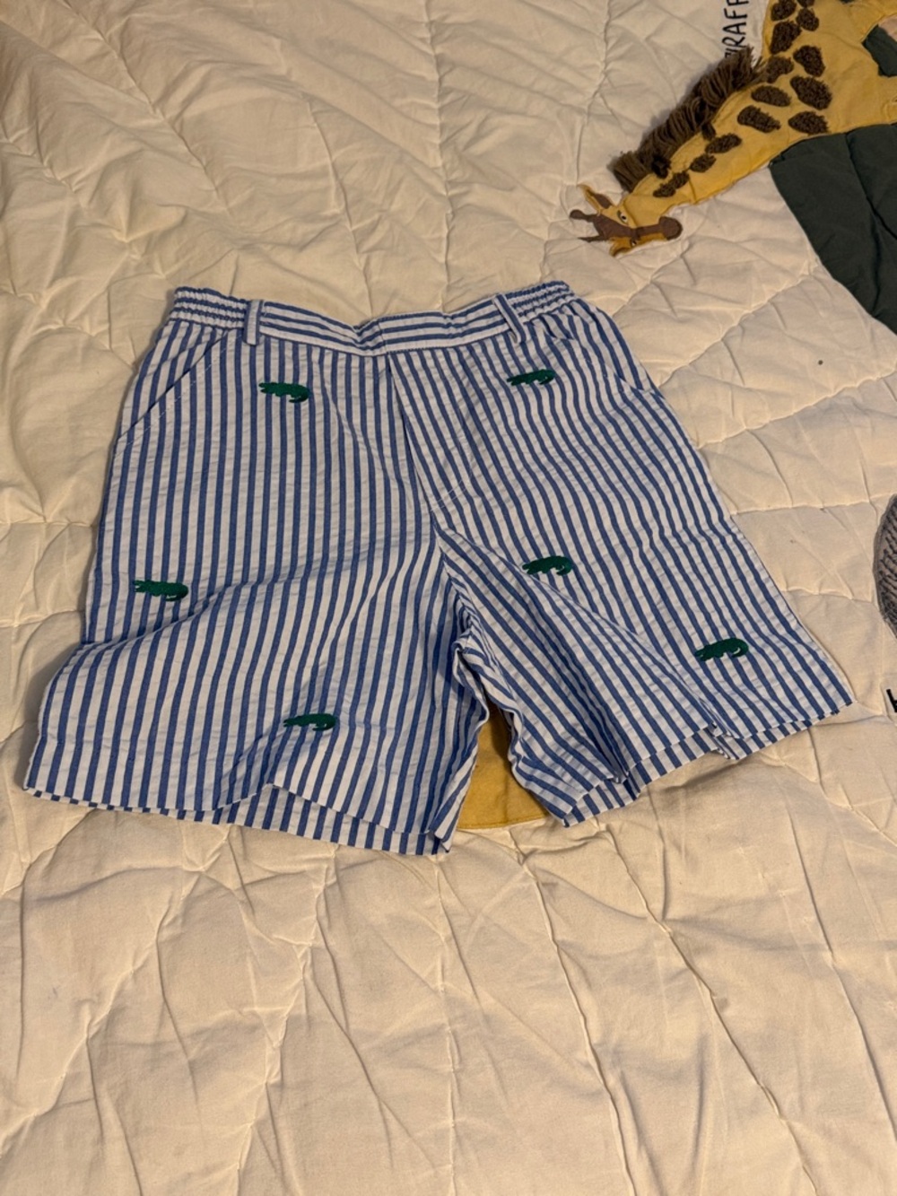 Florence Eiseman Blue and White Striped Embroidered Kids Shorts